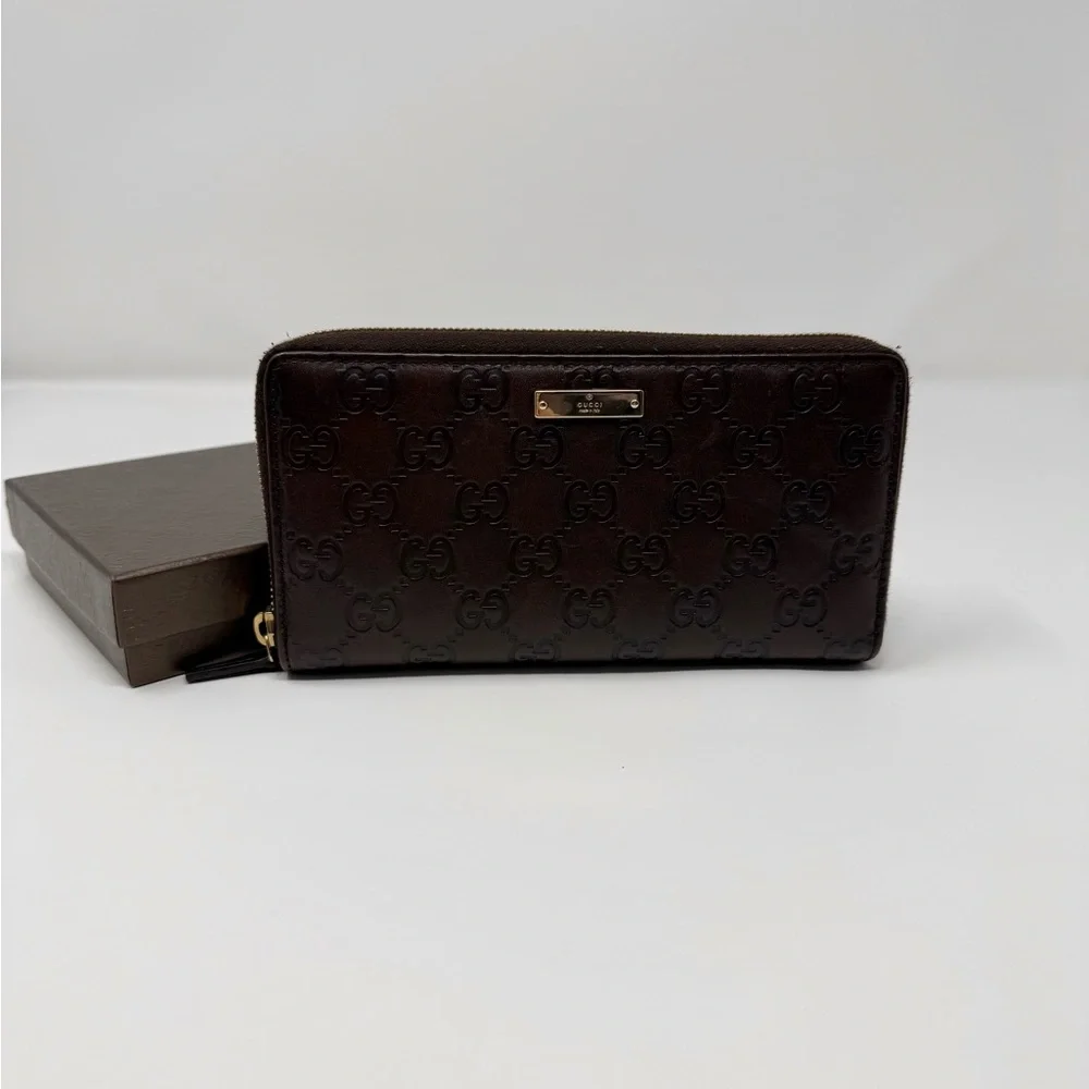 Gucci Dark Brown Guccissima Leather Zip Around Wallet with Box - Picture 11 of 12